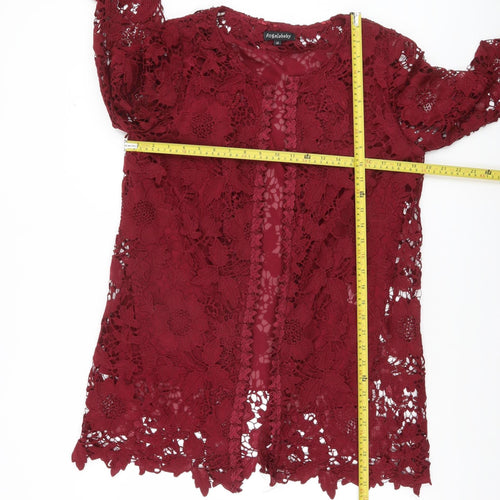 Angelababy Women Red Lace 3/4 Sleeve Mid-Length Jacket Size 12