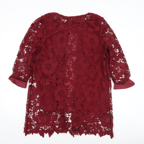 Angelababy Women Red Lace 3/4 Sleeve Mid-Length Jacket Size 12