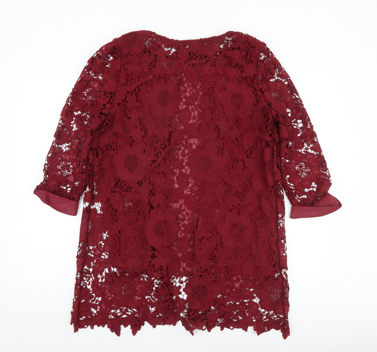 Angelababy Women Red Lace 3/4 Sleeve Mid-Length Jacket Size 12