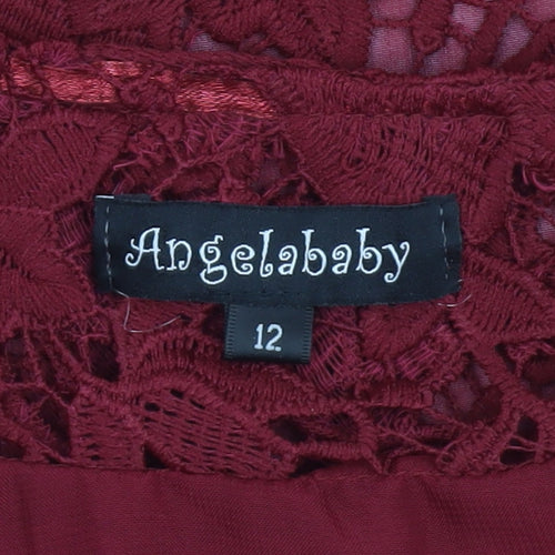 Angelababy Women Red Lace 3/4 Sleeve Mid-Length Jacket Size 12