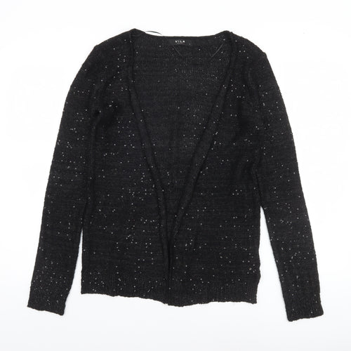 Vila Women’s Black Sequin Open-Knit Long Sleeve Cardigan Size S