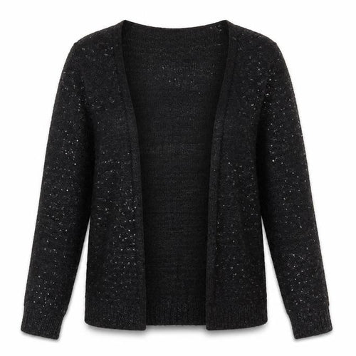Vila Women’s Black Sequin Open-Knit Long Sleeve Cardigan Size S
