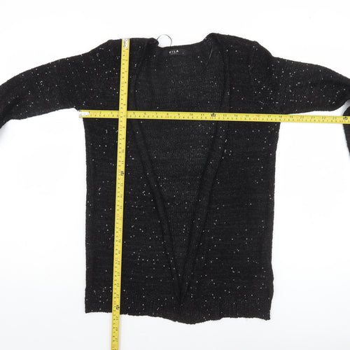 Vila Women’s Black Sequin Open-Knit Long Sleeve Cardigan Size S
