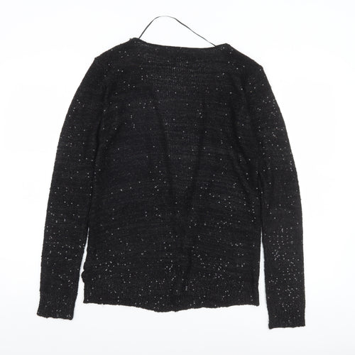 Vila Women’s Black Sequin Open-Knit Long Sleeve Cardigan Size S