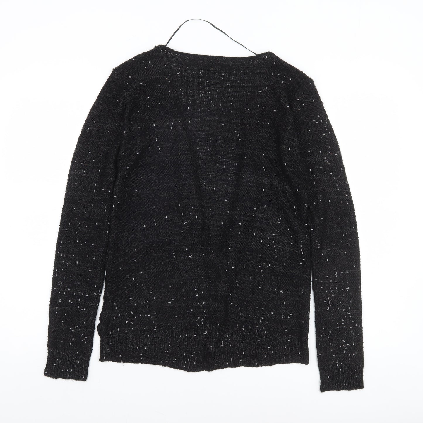 Vila Women’s Black Sequin Open-Knit Long Sleeve Cardigan Size S