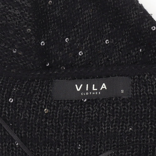 Vila Women’s Black Sequin Open-Knit Long Sleeve Cardigan Size S