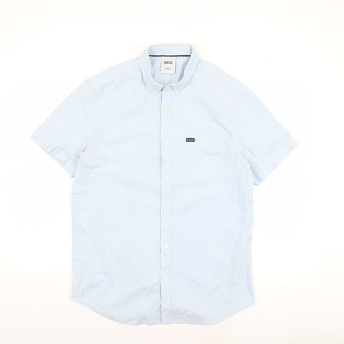 Diesel Men's Blue Short Sleeve Button-Up Cotton Shirt Size M