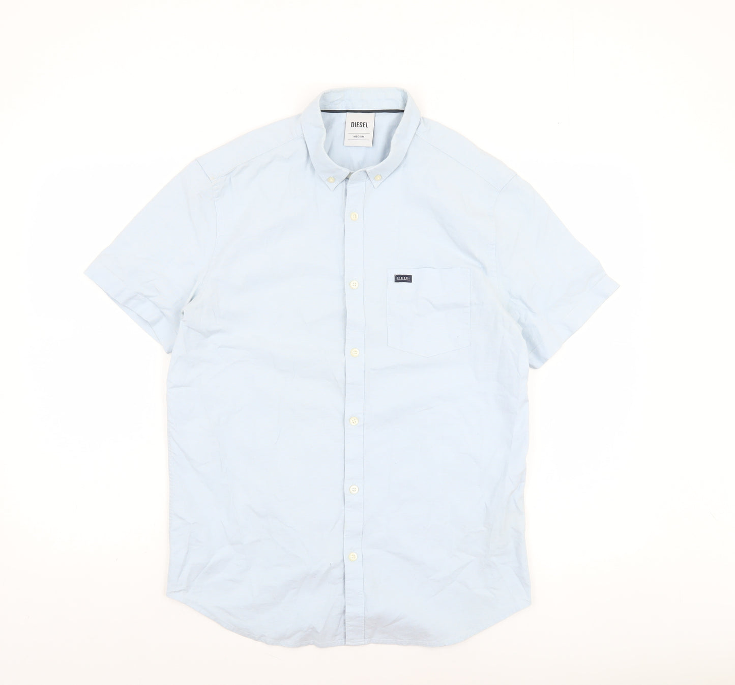 Diesel Men's Blue Short Sleeve Button-Up Cotton Shirt Size M