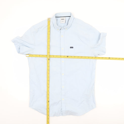 Diesel Men's Blue Short Sleeve Button-Up Cotton Shirt Size M