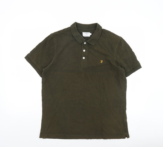 Farah Men's Green Cotton Polo Shirt Size L Regular Fit