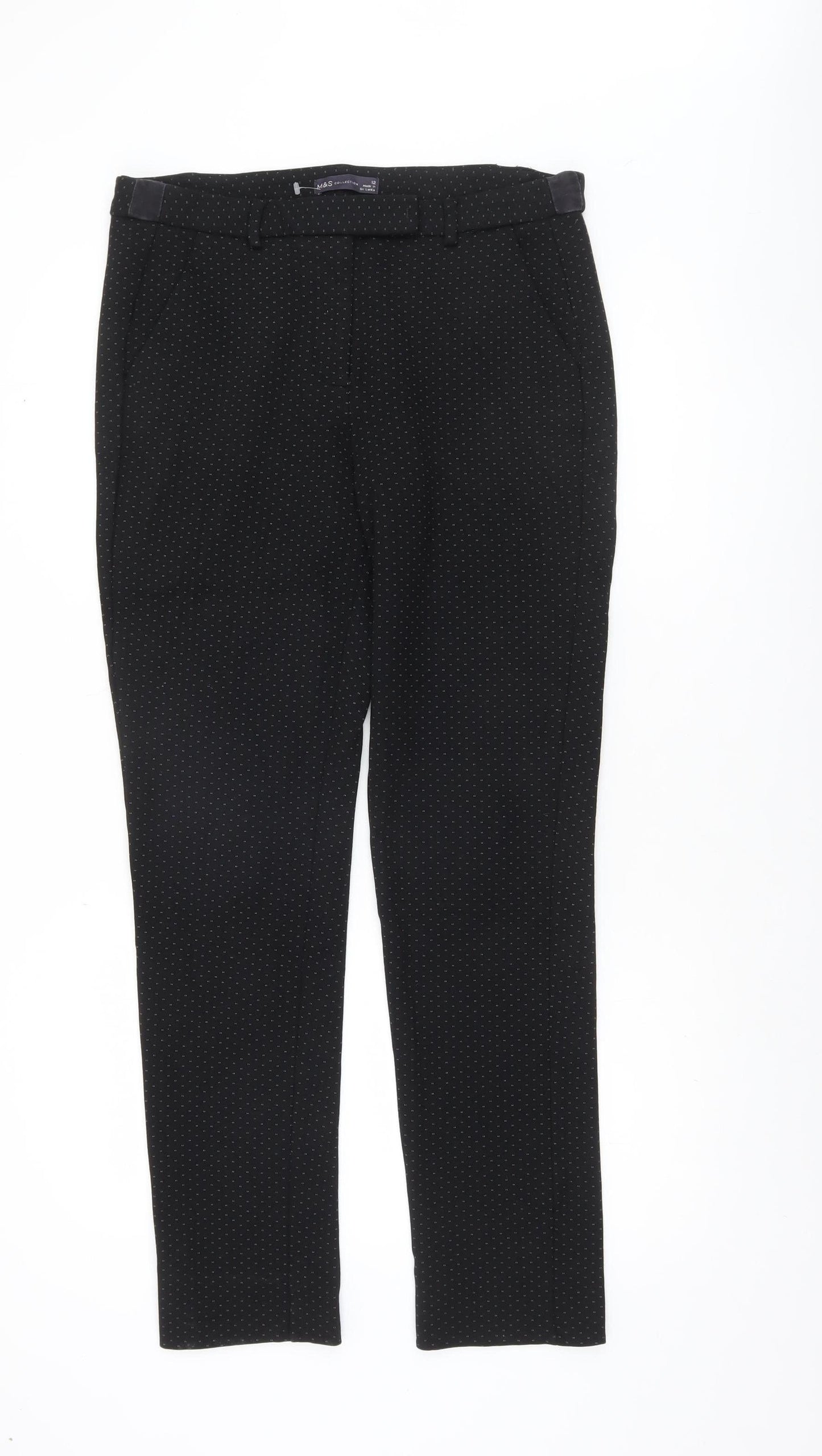 Marks and Spencer Women’s Black Polka Dot Slim Fit Stretch Trousers Size 12
