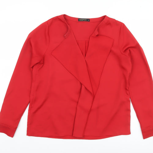 Vesper Womens Red Wrap Blouse Size 10 Long Sleeve Top