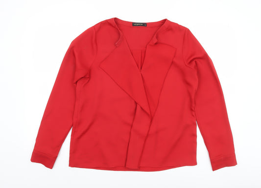 Vesper Womens Red Wrap Blouse Size 10 Long Sleeve Top
