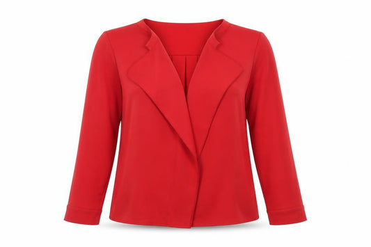 Front view of Vesper women’s red wrap blouse, size UK 10, long sleeve top