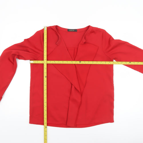 Vesper Womens Red Wrap Blouse Size 10 Long Sleeve Top
