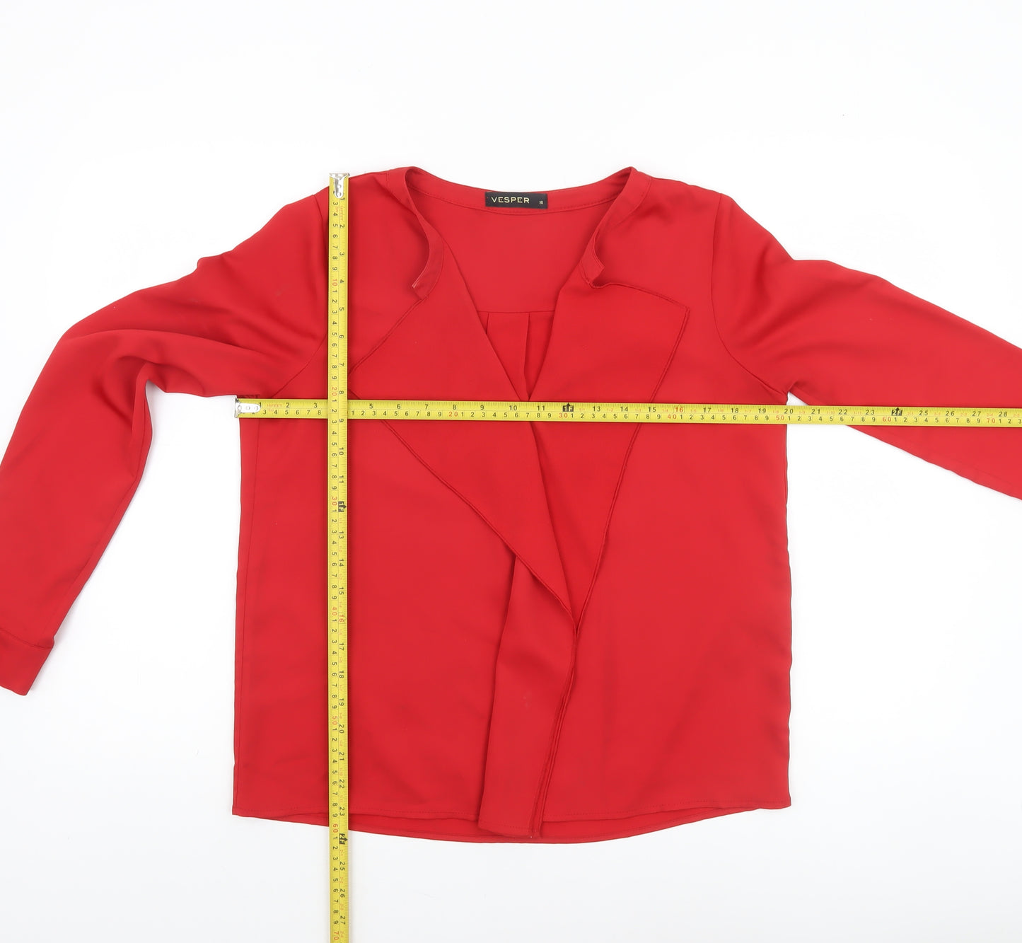 Vesper Womens Red Wrap Blouse Size 10 Long Sleeve Top