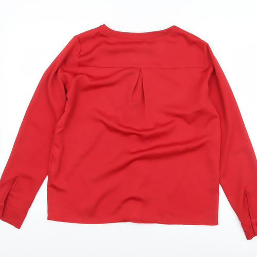 Vesper Womens Red Wrap Blouse Size 10 Long Sleeve Top