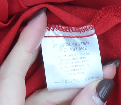 Vesper Womens Red Wrap Blouse Size 10 Long Sleeve Top