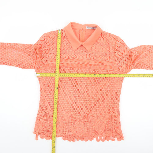 Kyla Women's Orange Lace Collared Long Sleeve Blouse Size 2