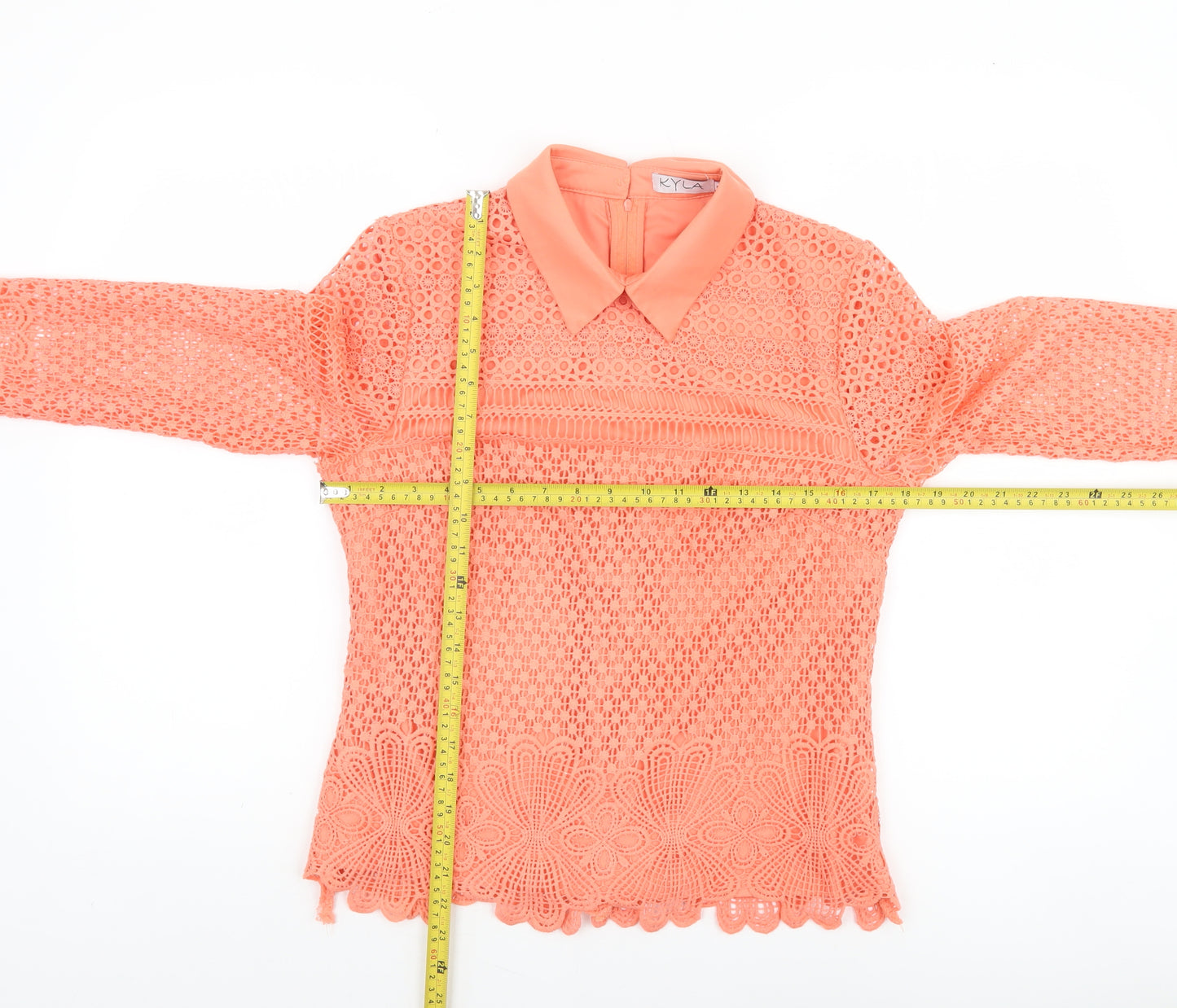 Kyla Women's Orange Lace Collared Long Sleeve Blouse Size 2