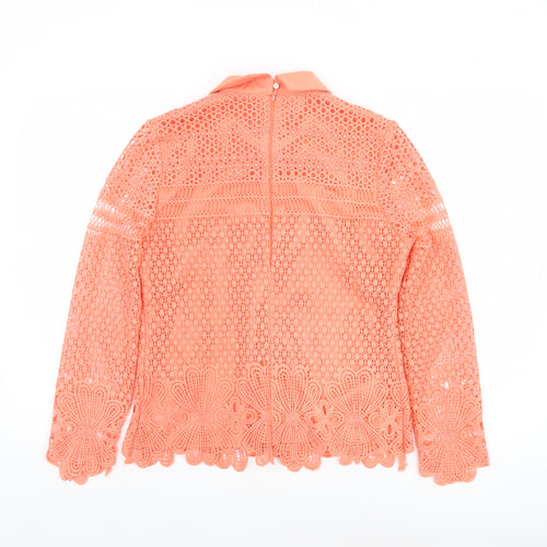Kyla Women's Orange Lace Collared Long Sleeve Blouse Size 2