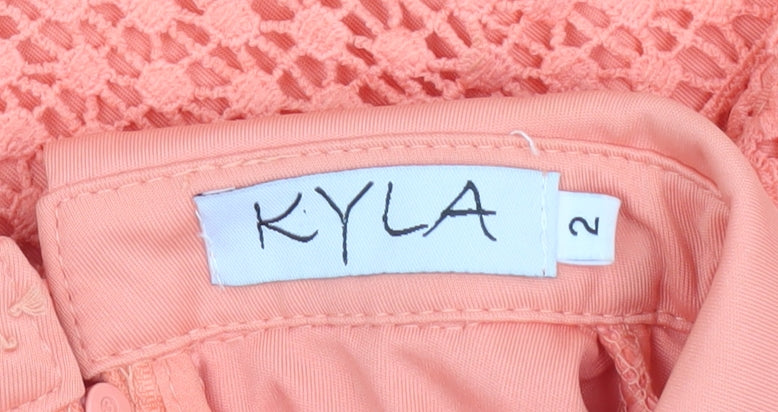 Kyla Women's Orange Lace Collared Long Sleeve Blouse Size 2