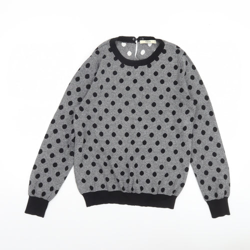 Oasis Women Grey Polka Dot Cotton Knit Jumper Medium