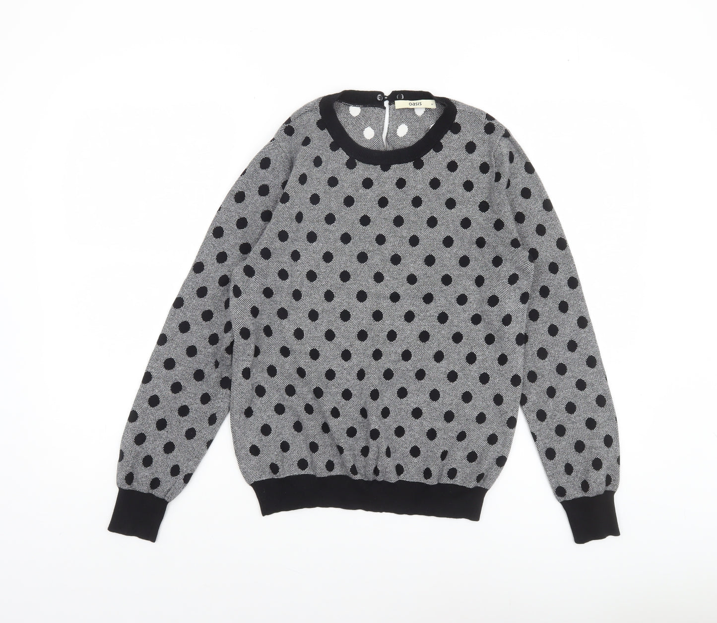 Oasis Women Grey Polka Dot Cotton Knit Jumper Medium
