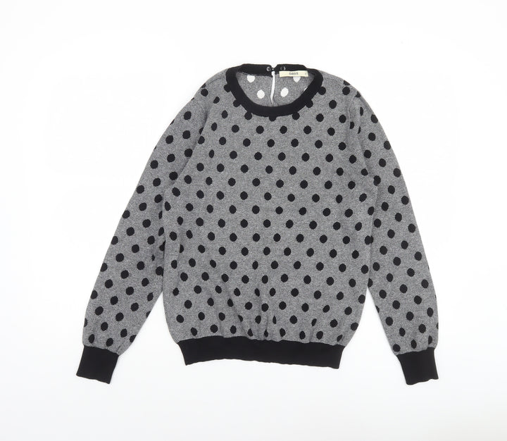 Oasis Women Grey Polka Dot Cotton Knit Jumper Medium