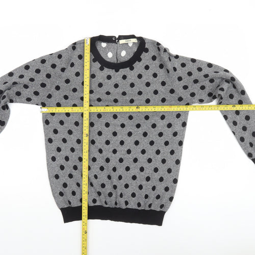Oasis Women Grey Polka Dot Cotton Knit Jumper Medium