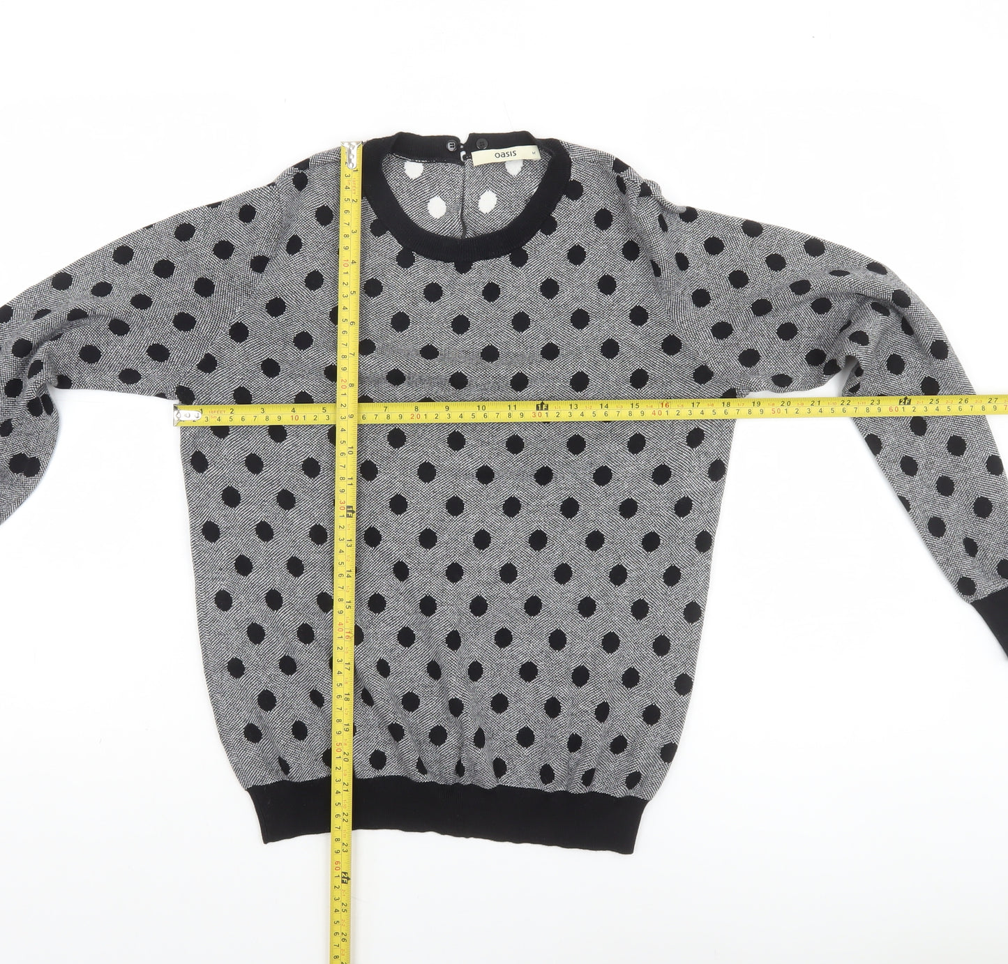 Oasis Women Grey Polka Dot Cotton Knit Jumper Medium