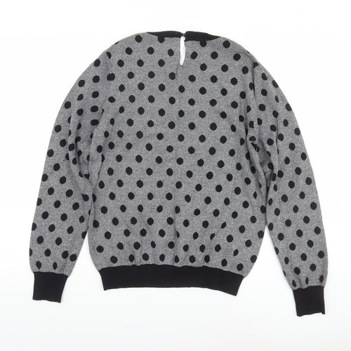 Oasis Women Grey Polka Dot Cotton Knit Jumper Medium