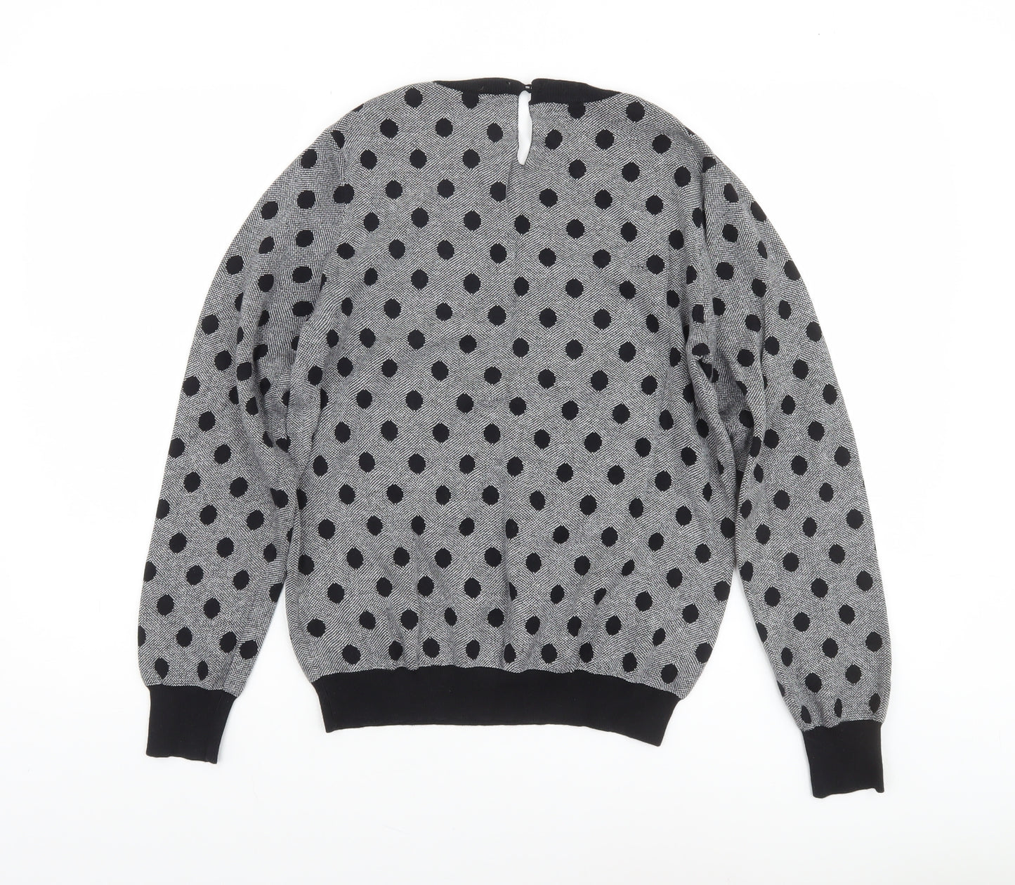 Oasis Women Grey Polka Dot Cotton Knit Jumper Medium