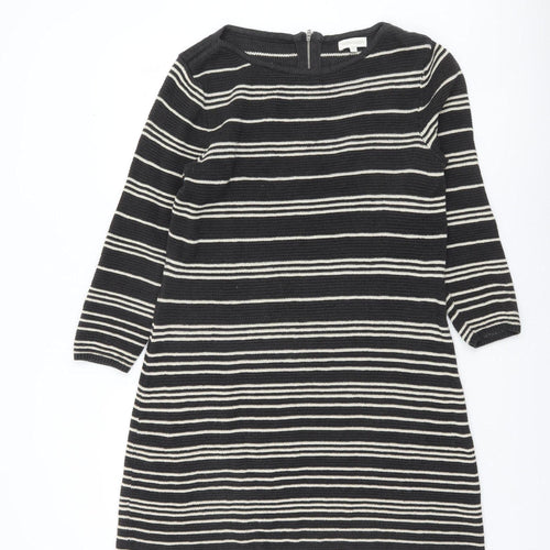 Monsoon Women Black Stripe Knit Shift Dress M 3/4 Sleeve