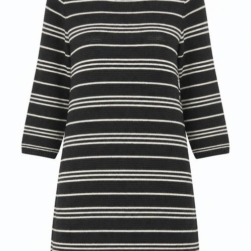Monsoon Women Black Stripe Knit Shift Dress M 3/4 Sleeve