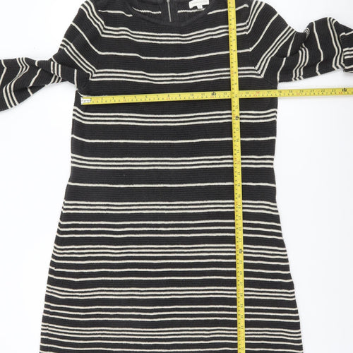 Monsoon Women Black Stripe Knit Shift Dress M 3/4 Sleeve