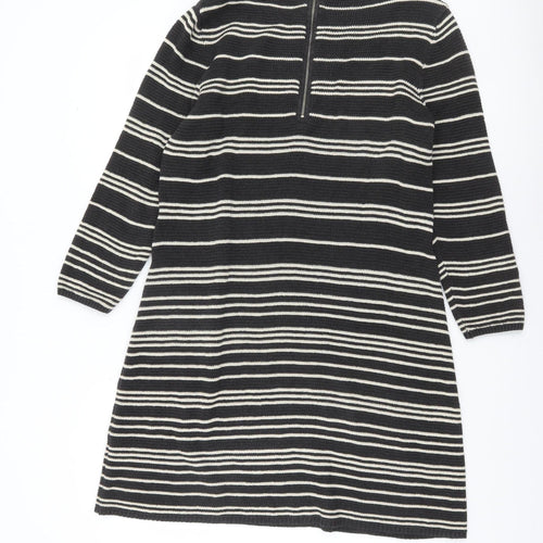 Monsoon Women Black Stripe Knit Shift Dress M 3/4 Sleeve
