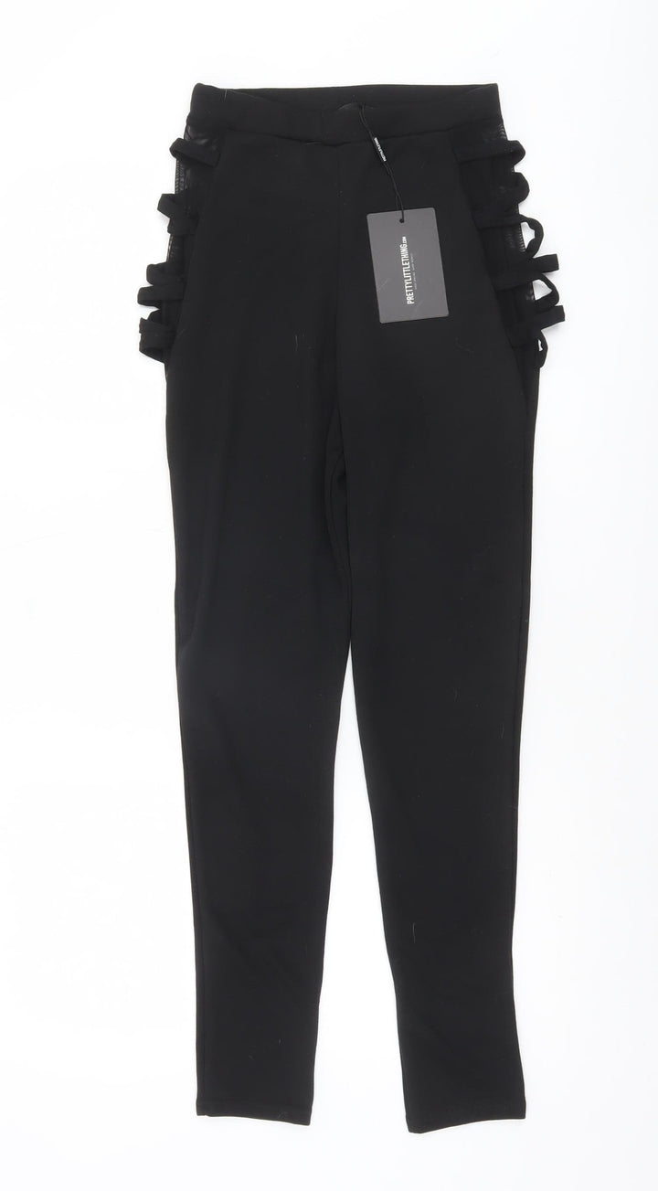 PrettyLittleThing Women’s Black Cut Out Bow Detail Ankle Leggings Size 8
