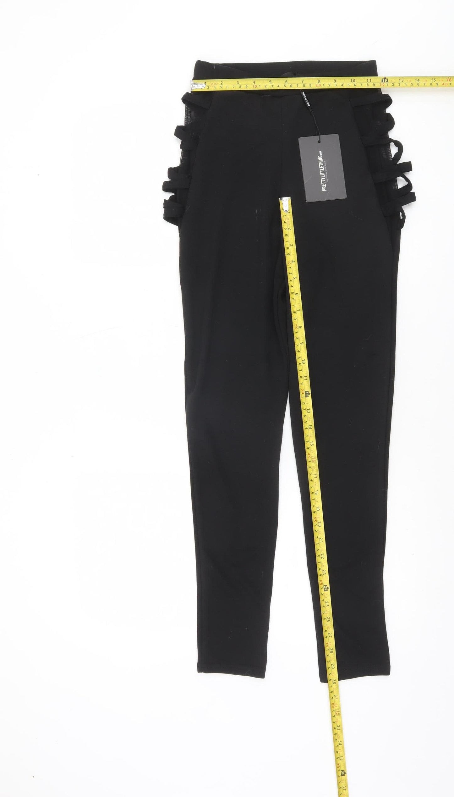PrettyLittleThing Women’s Black Cut Out Bow Detail Ankle Leggings Size 8