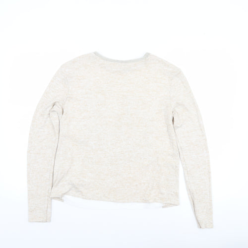 Zara Women Beige Long Sleeve Art Print Jersey T-Shirt Size S