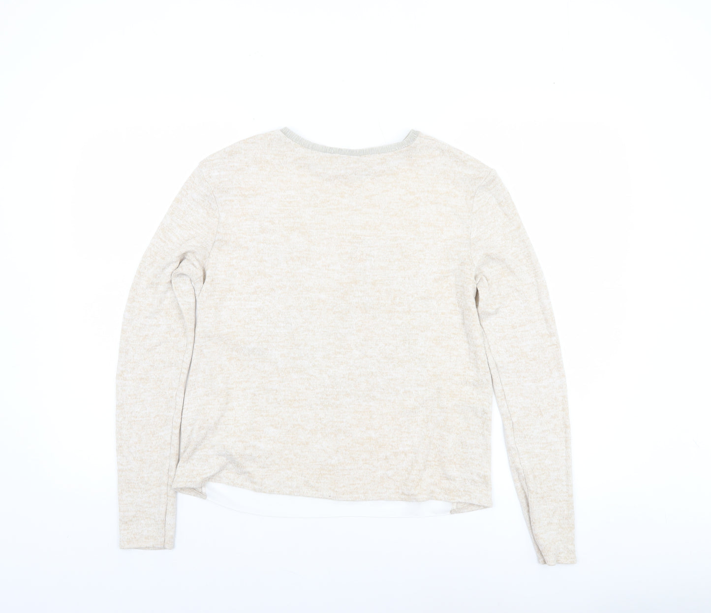 Zara Women Beige Long Sleeve Art Print Jersey T-Shirt Size S