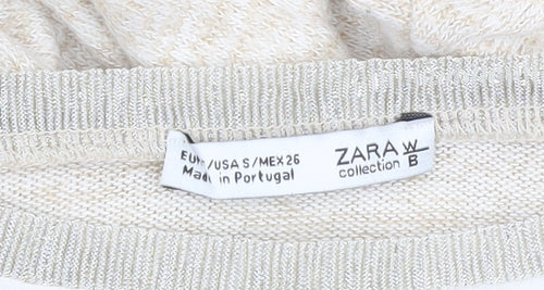Zara Women Beige Long Sleeve Art Print Jersey T-Shirt Size S