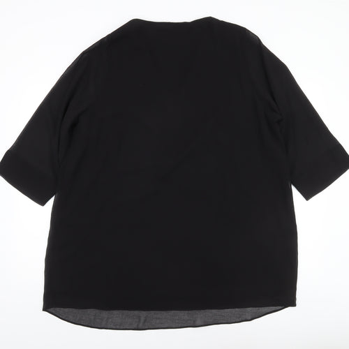 Evans Womens Black Tunic Blouse Size 22 Beaded V-Neck 3/4 Sleeve