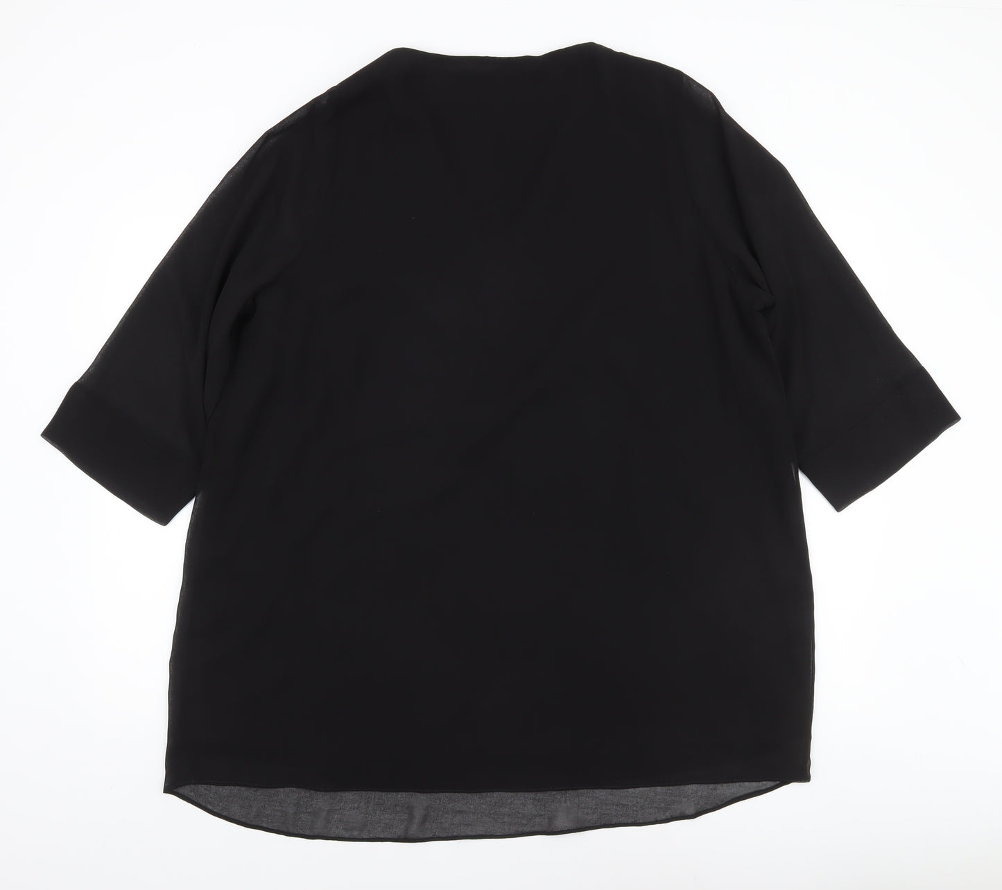 Evans Womens Black Tunic Blouse Size 22 Beaded V-Neck 3/4 Sleeve