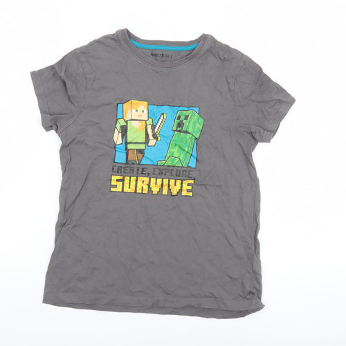 Minecraft Boys Grey 10-11 Years Graphic Cotton T-Shirt Creeper Gamer Tee