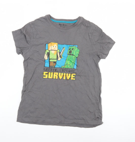 Minecraft Boys Grey 10-11 Years Graphic Cotton T-Shirt Creeper Gamer Tee