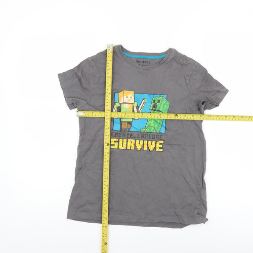 Minecraft Boys Grey 10-11 Years Graphic Cotton T-Shirt Creeper Gamer Tee