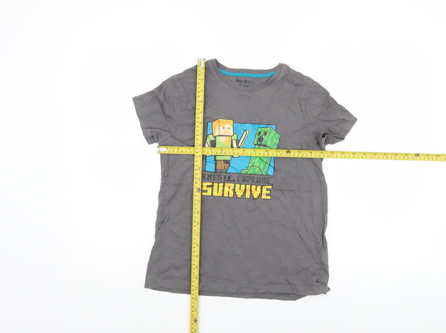 Minecraft Boys Grey 10-11 Years Graphic Cotton T-Shirt Creeper Gamer Tee