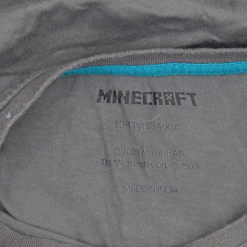 Minecraft Boys Grey 10-11 Years Graphic Cotton T-Shirt Creeper Gamer Tee