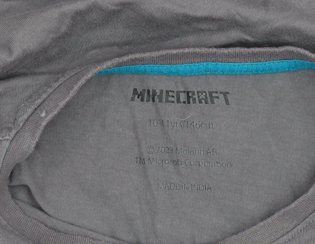 Minecraft Boys Grey 10-11 Years Graphic Cotton T-Shirt Creeper Gamer Tee